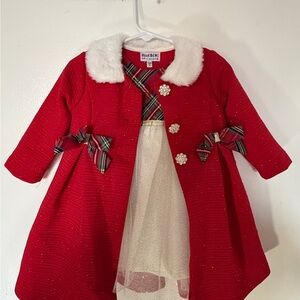 Blueberi Boulevard Red Dress with Faux Fur Collar